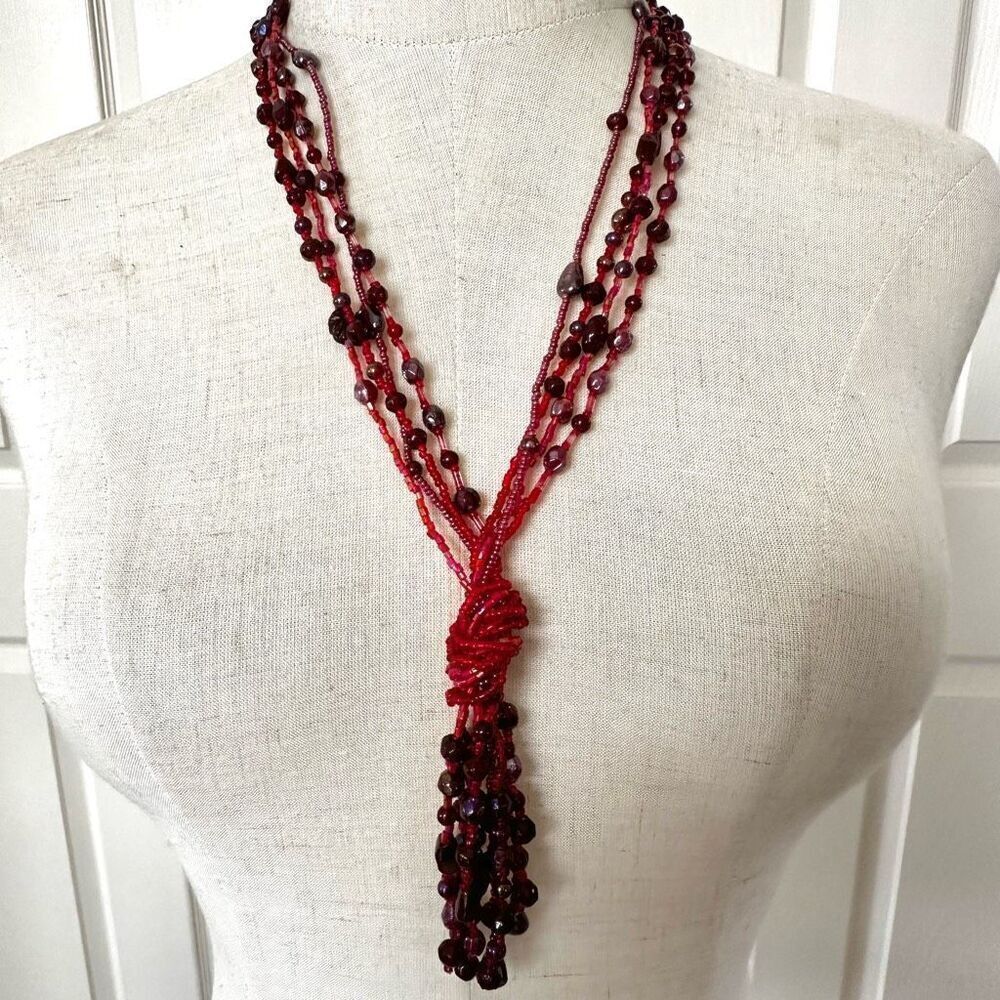 Marc Labat red beaded tassel necklace